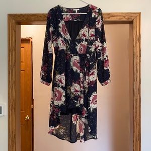 Floral Long Sleeve Wrap Dress